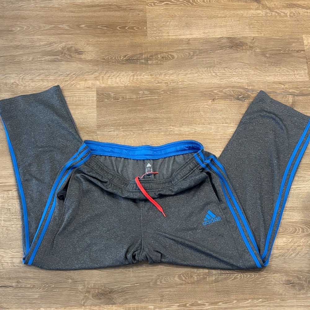 EUC - Adidas Men's Gray Joggers with Blue Accents